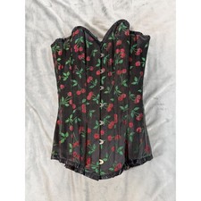 Corset Story Overbust Cherry Jacquard Whimsigoth Sz 20 Steel Bone Burlesque