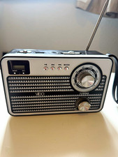 ViDO Portable FM Radio with Flashlight, Headphone Jack, Black/Silver