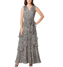 TAHARI ASL Women’s Metallic Ruffled V Neck Maxi Dress Size 4 Sleeveless VG