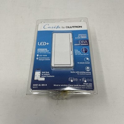 New Lutron Caseta DVRF-6L-WH-R Diva Smart Dimmer - White Single Pole