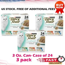Fancy Feast Classic Pate Seafood Variety Pack Wet Cat Food, Pack of 3, 24 Can