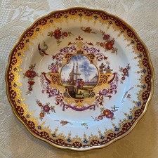 Rare Antique Meissen Herold Plate with Gold Painted Chinoiserie Figures