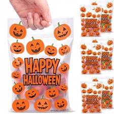 25 Pack Clear Halloween Pumpkin Treat Bags with Handles, 6.7x7.9 In