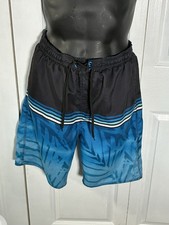 Burnside Men  s Small Palm Leaf Swim Trunks Blue Black Board Shorts