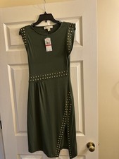 Michael Kors Womens Astor Jade Green Side Slit Studded Dress X-small $165