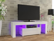 Modern White TV Unit Stand TV Cabinet with 1 Drawer High Gloss Door LED Lights
