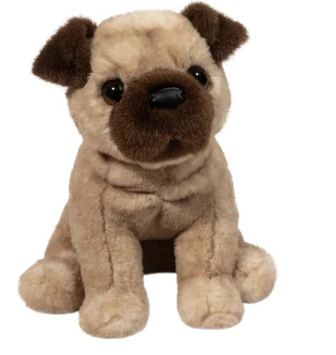 Douglas Toys Milo Tan Pug Plush Stuffed Animal Toy, 9" sitting