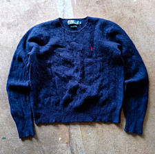 Vintage 1990s Polo Ralph Lauren Lambswool Crewneck Sweater Navy Blue Medium