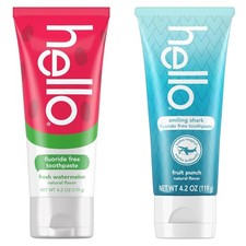 Hello Smiling Shark and Fresh Watermelon Fluoride Free Kids Toothpaste Pack