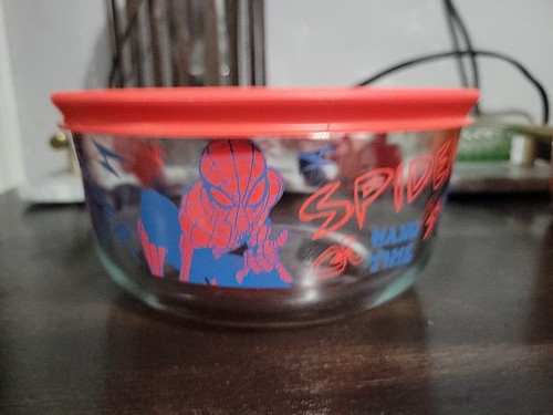 NEW PYREX Marvel Comics Spider-Man glass bowl with lid 4 Cup Capacity ...