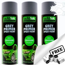 3x Autotek GREY PRIMER Aerosol Spray Paint Professional High Covering Power+G+CP