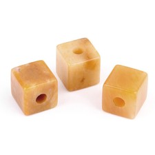 20pcs Natural Yellow Jade Stone Square Shape Big Hole Beads Jewelry Making 16mm
