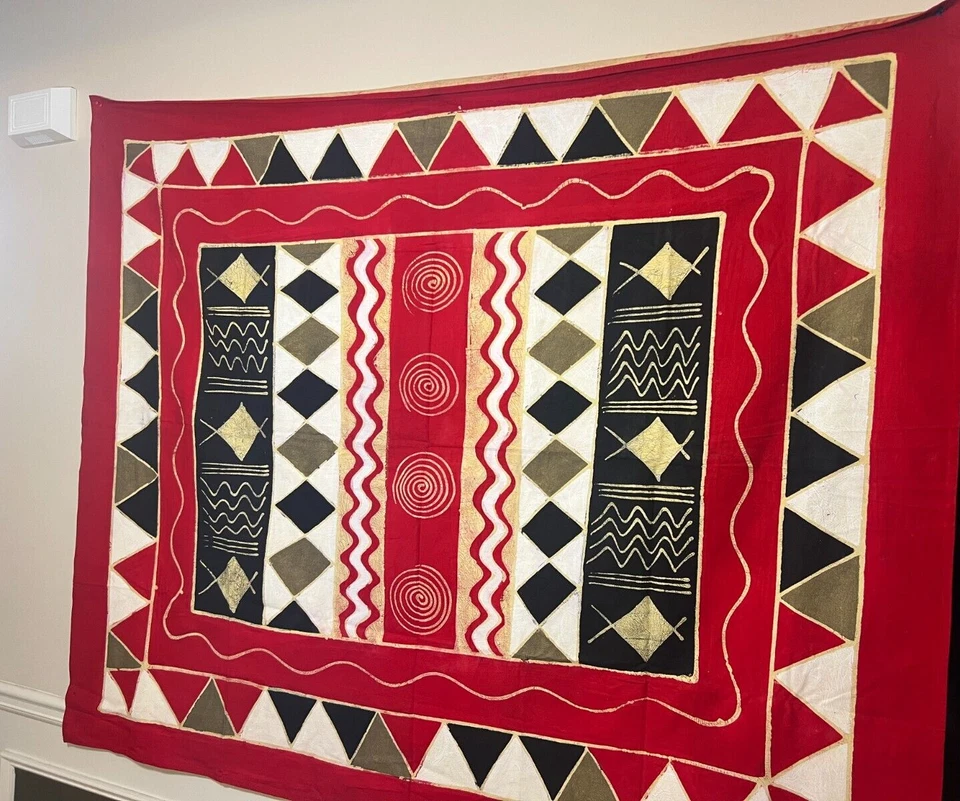 Tapiz Batik Zimbabwe Sadza Tela Abstracto Geométrico Tribal Diseño, 58" X 75" Foto 2 de 4