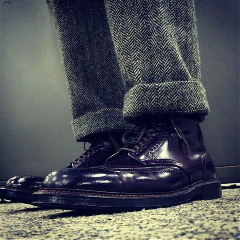 Pantaloni Da Uomo In Tweed A Spina Di Pesce Blu - Foto 8