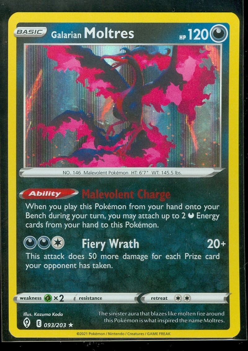 Pokemon GALARIAN MOLTRES 093/203 Evolving Skies - RARE HOLO - - MINT