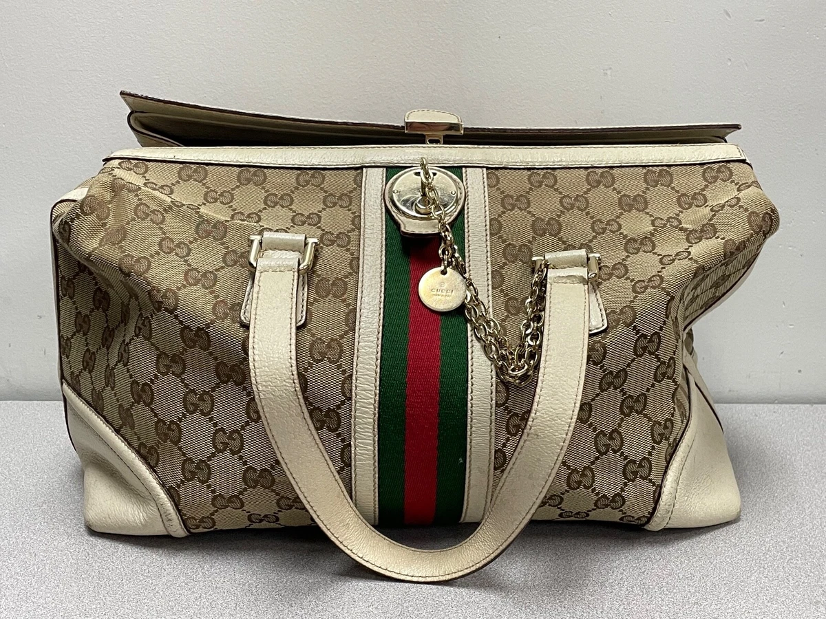 1980's Gucci Boston Ophidia Stripe Handbag