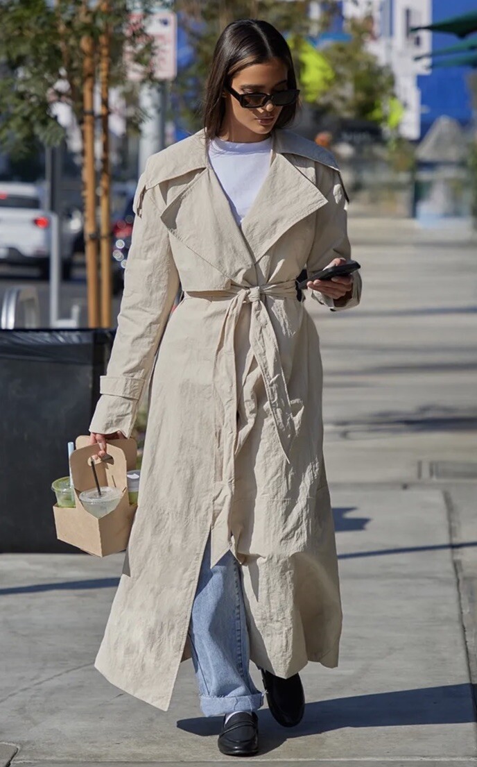 Pretty Little Thing Stone Oversized Lightweight Crinkle Mac Trench