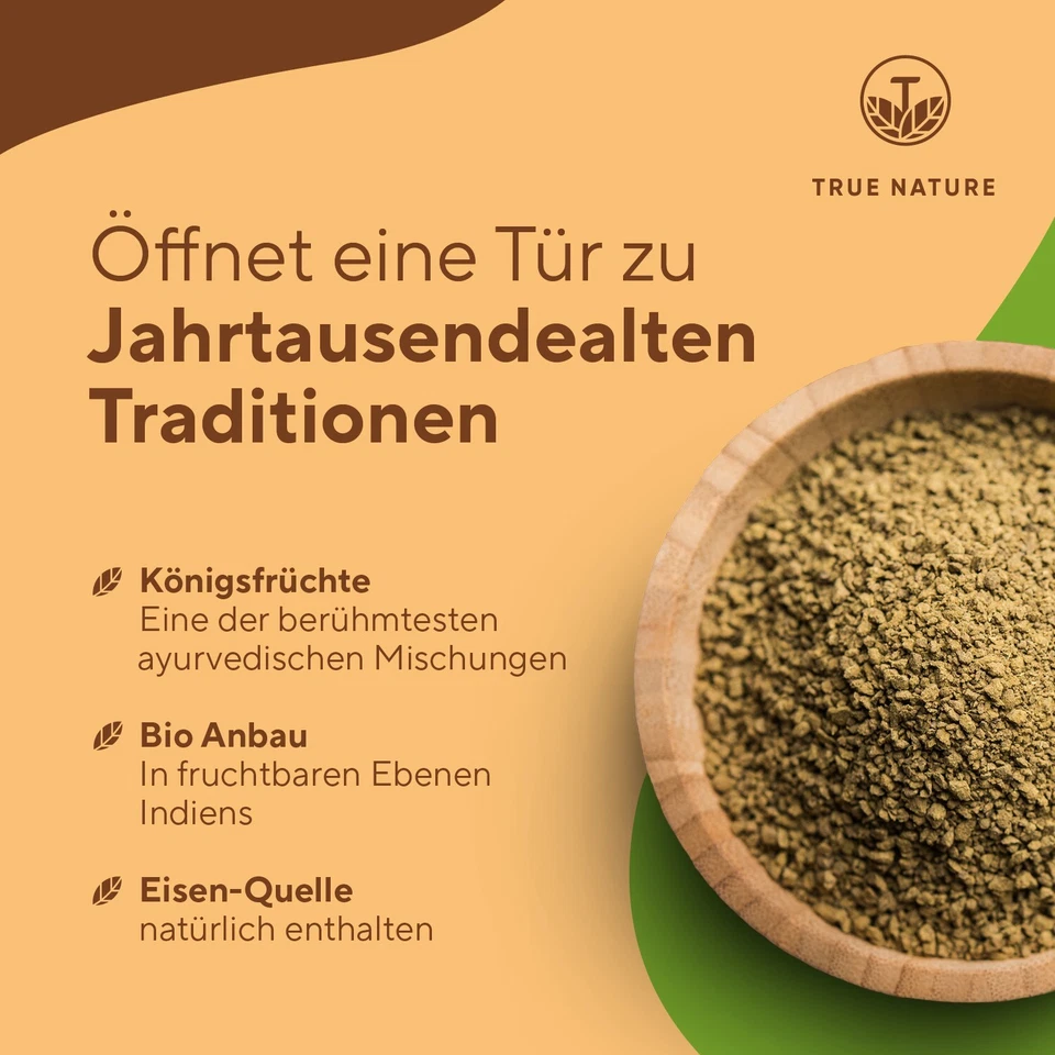 Bio Triphala - 360 Kapseln - 2000mg Hochdosiert - Eisen-Quelle - TRUE NATURE® - Bild 3 von 4