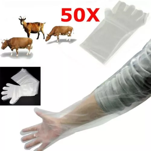 50Pcs Plastic Disposable Vet Glove Clear Farm Glove Long Arm Glove  Midwifery