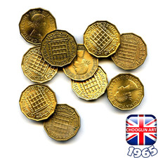 Set of (x10) BRITISH 1965 ELIZABETH II THREEPENCE coins, 61 Years Old!