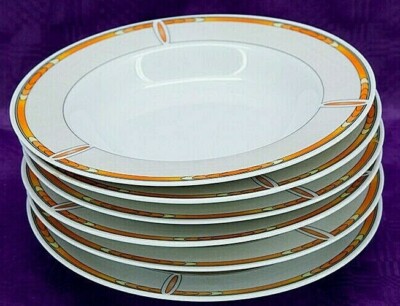  6 TOP Suppenteller Wellco Design VAN WELL-Porzellan  in weiß/orange/grau B 244