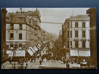 Glasgow ARGYLE STREET zeigt MOWELL'S TABAKLADEN um 1920 RP Postkarte