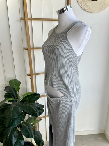 Maurie & Eve Midi Ribbed Grey Bodycon Cut Out Dress Size 10 - Picture 4 of 5