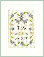 Wedding Day card in blue & gold - Complete Cross Stitch Kit on 16 aida