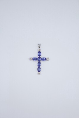10k White Gold Diamond Elegant Tanzanite Cross Pendant Gift December Birthstone