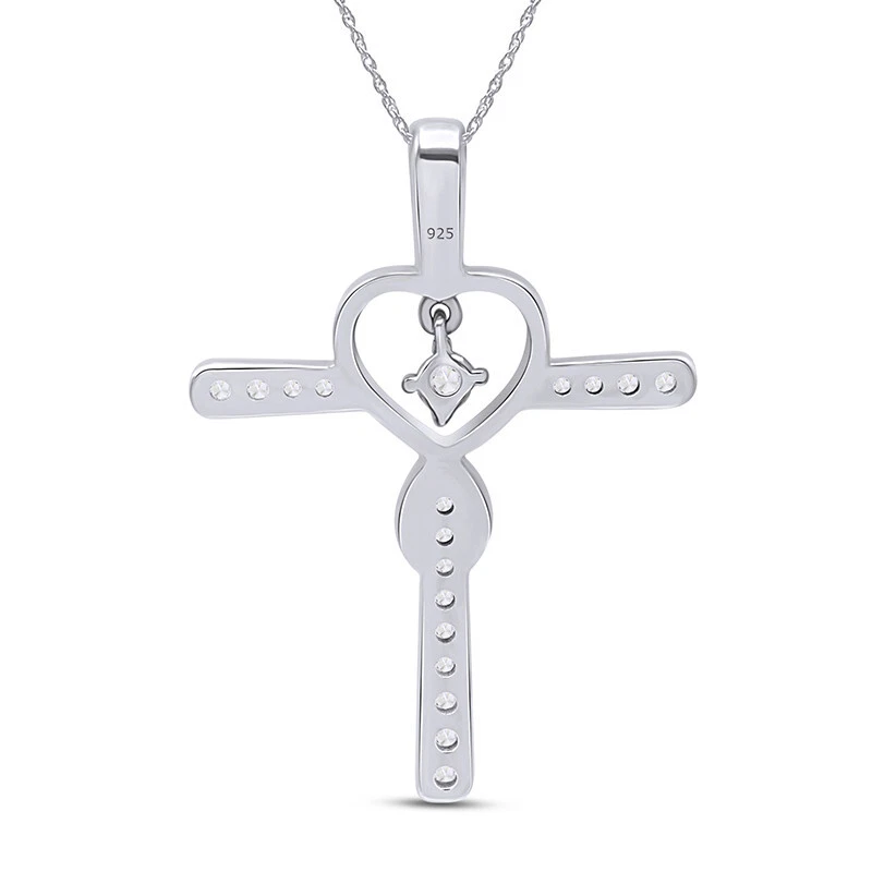 4/5 Ct Cross Pendant Necklace Birthstone & Simulated Diamond 925 Sterling - Image 4 of 4