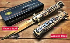 8.75" Italian Milano Damascus Assisted Open Pocket Knife Knives  - STGGD