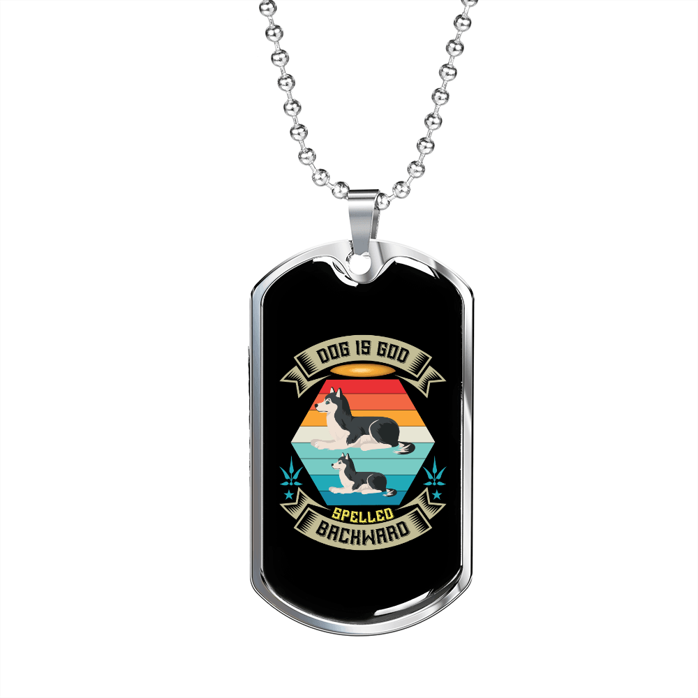 Dog is God Spelled Backward Blue Necklace Stainless Steel or 18k Gold Dog Tag 2
