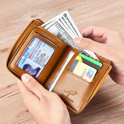Cartera de cuero con bloqueo RFID para hombres Portatarjetas de crédito Cartera con cremallera Impermeable - Imagen 8 de 18