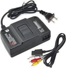 AC Adapter Power Supply &AV Cable Cord For Nintendo 64 N64 Bundle Lot Brand New