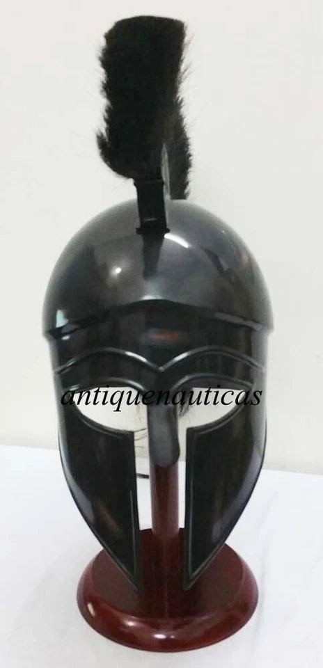 CASCO CORINTIO MEDIEVAL REY ARMADURA LEONIDAS CASCO CON PLUMA NEGRA CON SOPORTE Foto 3 de 4
