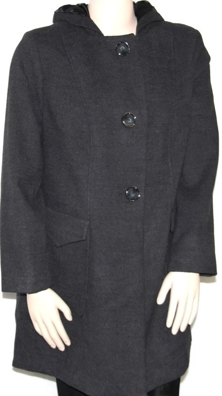 NEW Style & Co. Plus Size 14W Long Sleeve Button Front Hooded Coat GREY - Image 3 of 4