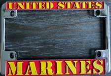 United States Marines License Plate Frame Red Yellow - Chrome 5" x 7-1/4" Moto