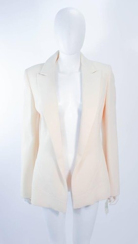 FAUSTO PUGLISI  Silk Cream & White Goat Hair Blazer Size 46 - Picture 4 of 9