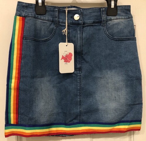 Women's L'Atiste by Amy Blue Denim Rainbow Trim Crop Top & Skirt - Size S - NWT - Picture 5 of 9