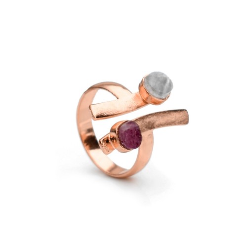 Natural Red Ruby And Moonstone Gemstone Antique Statement Fashion Women's Ring - Picture 9 of 17