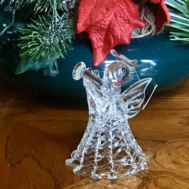 Hand Spun Clear Blown Art Glass 3” ANGEL with Trumpet Christmas Holiday