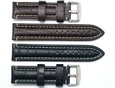 20 22mm Black or Brown Croco Embossed Leather Padded Watch Strap Silver Buckle