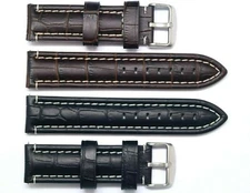 Set 2  20mm 22mm Black & Brown Crocodile Grain Leather Replacement Watch Strap