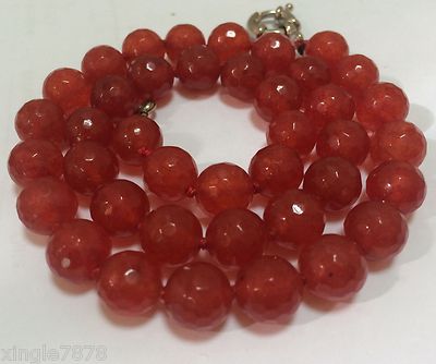 AAA Natural Faceted Red Jade Round Beaded Necklace - 36" Strand (8/10/12mm)