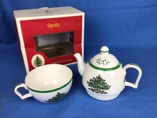 SPODE Christmas Tree TEA for ONE In Original Box 3 Piece Set UNUSED, has Crazing
