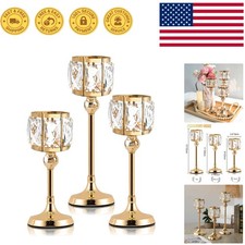 Exquisite 3-Piece Gold Crystal Candle Holder Set: Perfect for Weddings  Parties