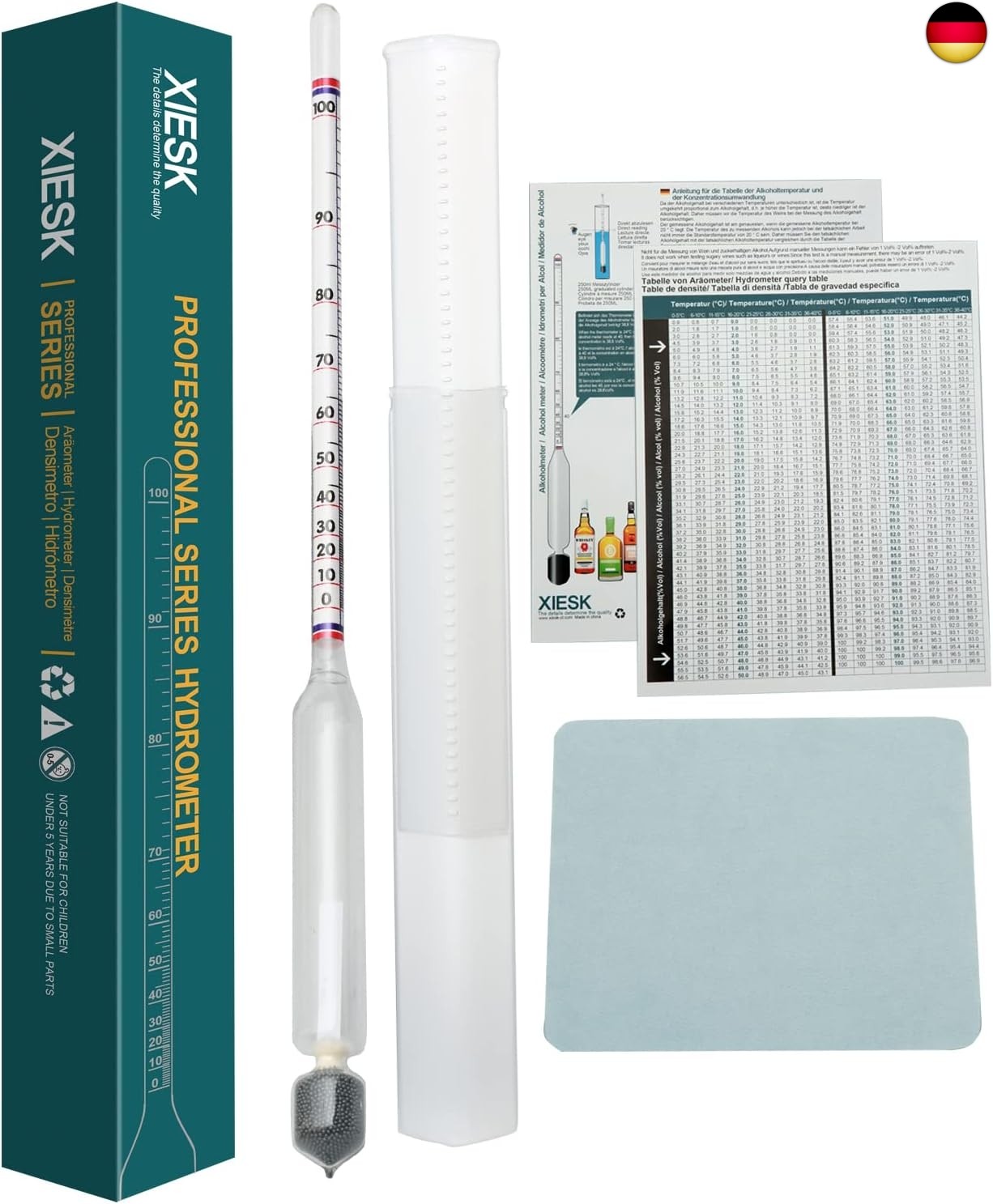 Premium Alkoholmeter Hydrometer (0 bis 100 Vol%),Alkoholmessgerät zur Alkohol Sp