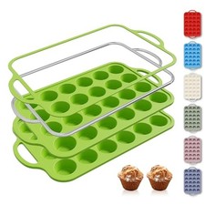 2 Packs 24 Cups Silicone Muffin Pan with Metal Reinforced Frame Mini Size Cup...