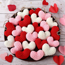 24 Pcs Valentine'S Day Heart Ornaments Knitted Crochet Heart Tree Ornament 2.56