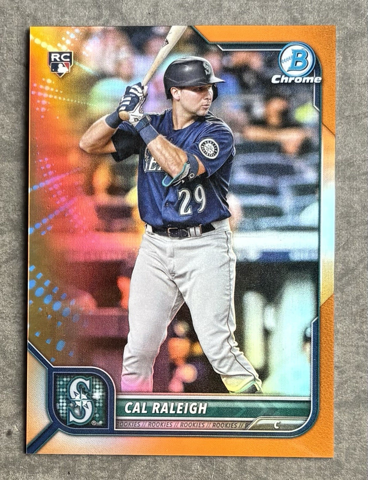 🔥2022 Bowman #51 Chrome Cal Raleigh Orange Refractor # 10/25 (RC) Rookie Card🔥